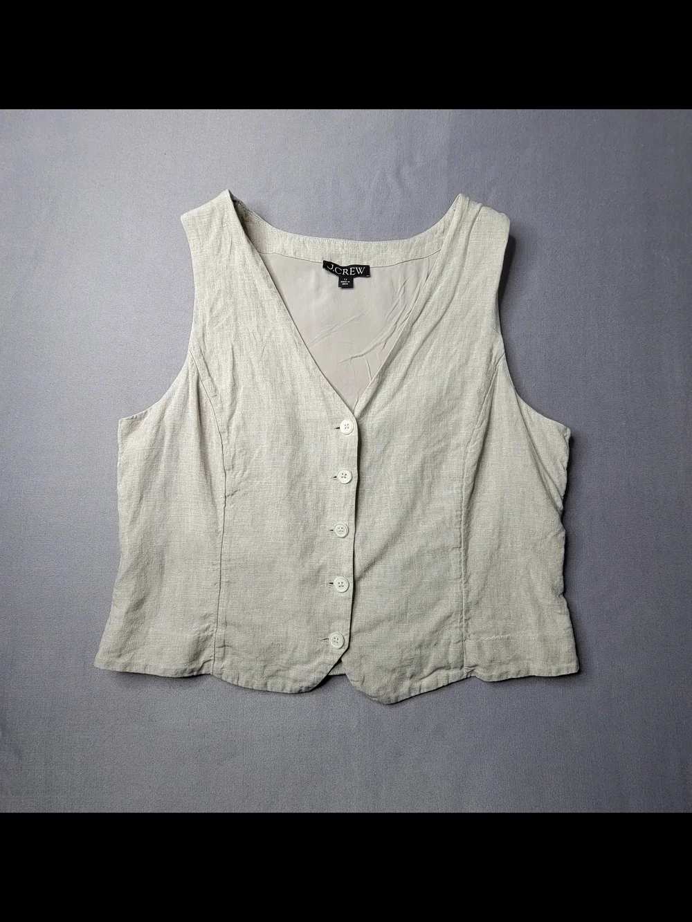 J.Crew Women's Cream Linen Button-Front Vest Size 12